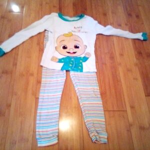 Kids Cartoon Character Pajama Set - White and Teal